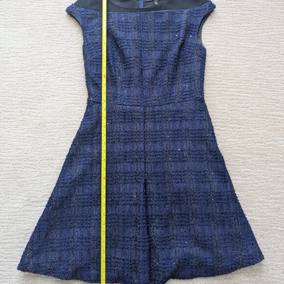 Cynthia Steffe Navy Blue and Black Sequined Tweed A-line Dress - Picture 4 of 10